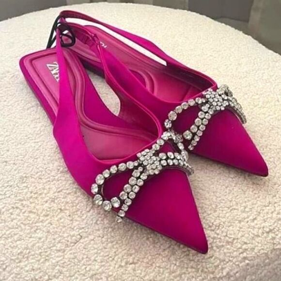 ZARA EMBELLISHED BOW FLAT MULES BARBIE BARBIECORE - Picture 2 of 8